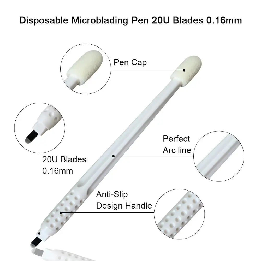 

50PCS Microblading Manual Disposable Pen Tattoo Eyebrow Pen for 3D Eyebrow Tattoo Eyebrow Tools 20U Shape 0.16mm Blade Needles