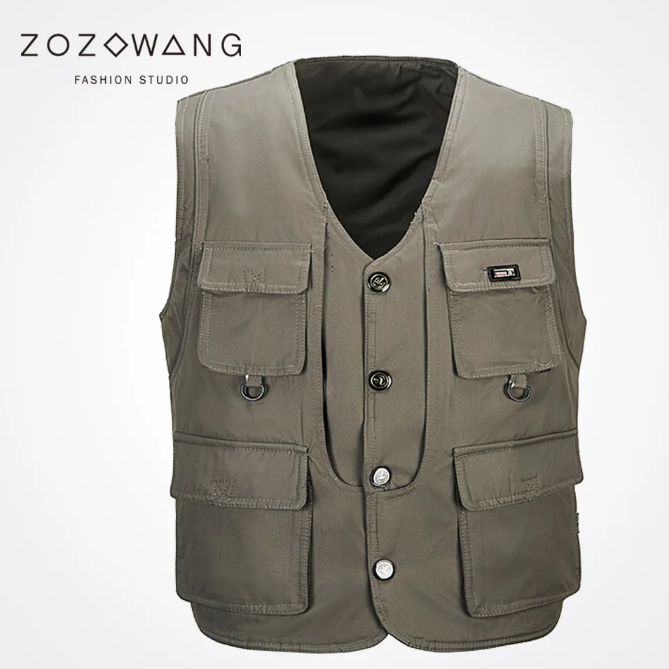 2017 Zozowang new Single Breasted solid casual loose fashion waist men plus size 3XL Multi-pocket spring autumn vest men