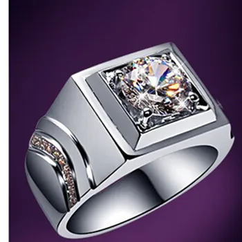 

New Arrival Discount Silver Jewelry Men Ring 1CT White Gold Plated SONA Simulate Diamond Brilliant Ring for Male Engagement Ring