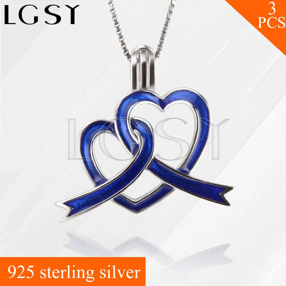 

Infantile autism heart shape LGSY 925 Sterling Silver Cage Pendants Necklace Pearls Charms 3pcs