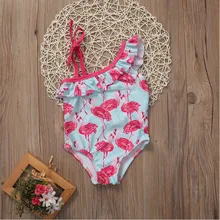 Детский цельный купальный костюм с фламинго для маленьких девочек, купальный костюм, бикини