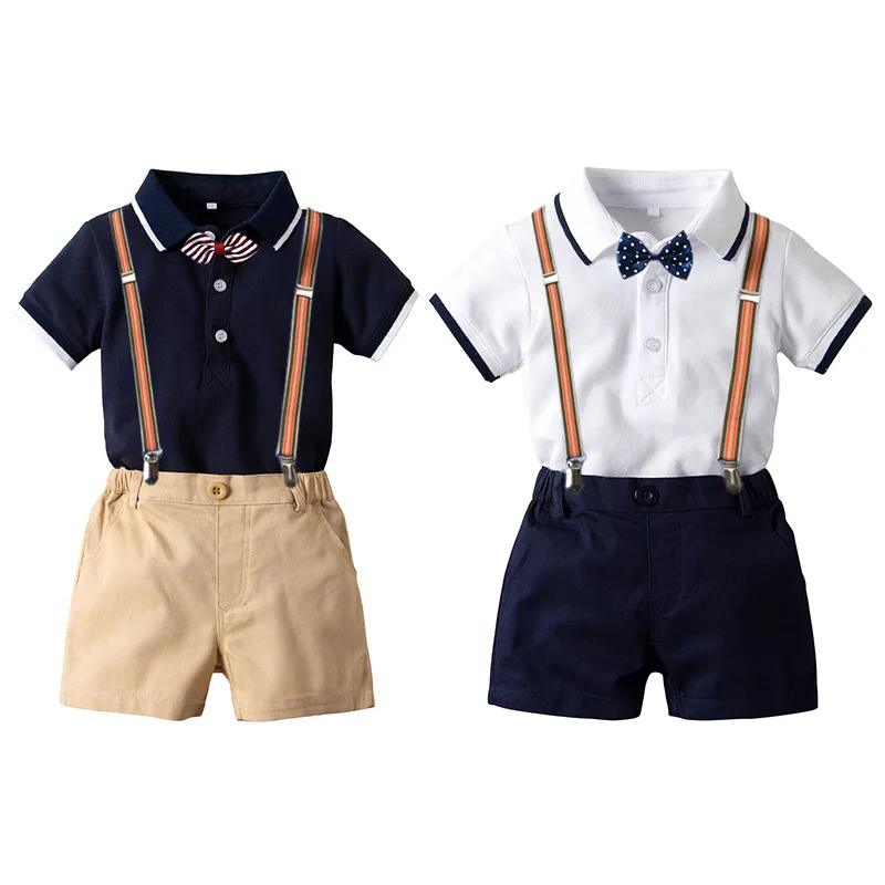 

2 pcs Baby Boy Newborn clothes Set Strap Gentleman Set White shirt+Pants Summer Cotton Long sleeve Suit Newborn 3-24M