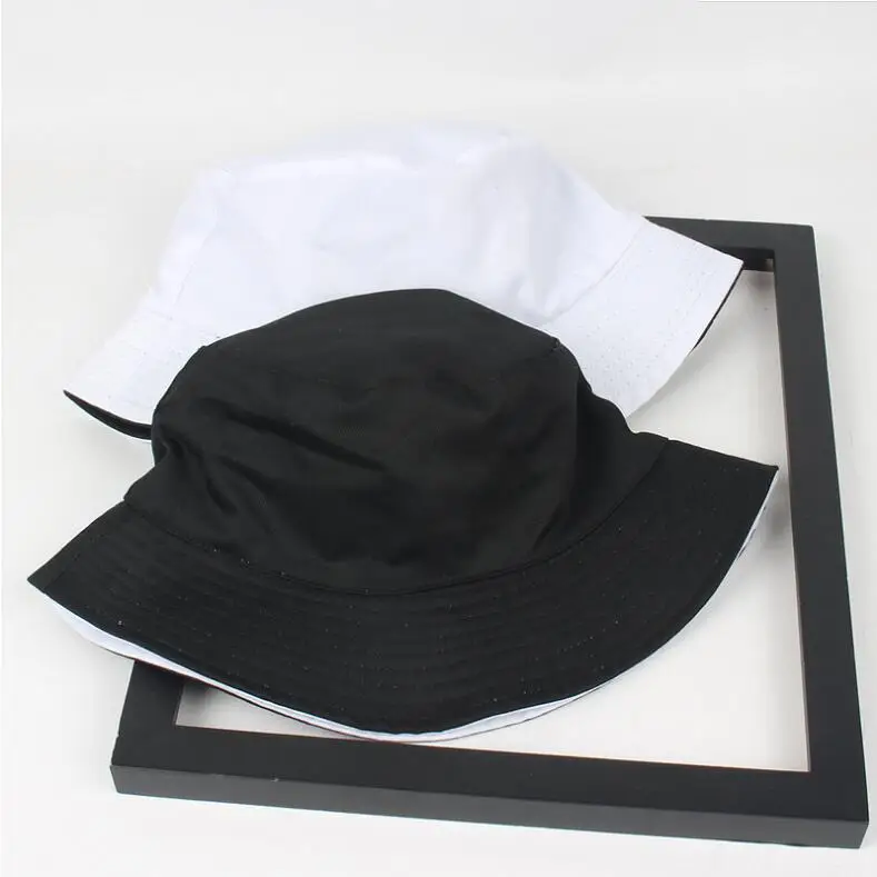 Two side reversible black white solid Bucket Hat unisex chapeau fashion fishing hiking hat Bob Caps women men panama hat summer