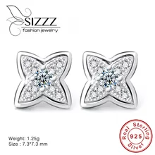 Серьги из настоящего 925 пробы циркония с кристаллами, серебряные серьги-гвоздики с цирконием для женщин, ювелирные изделия из стерлингового серебра