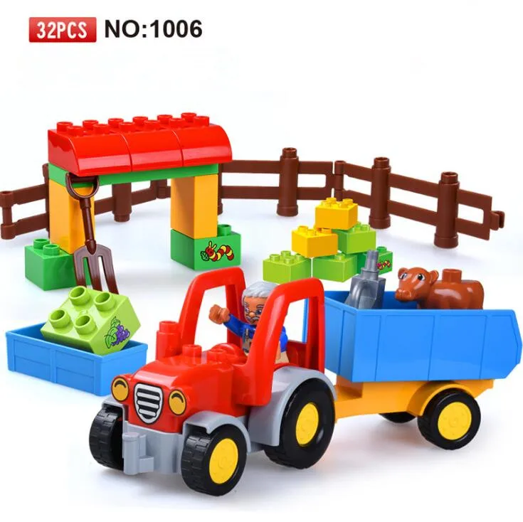 Gorock 32pcs Duplo Happy Farm Large Bricks Farm Tractor Big Building Blocks Educational Baby Toy Compatible With Blocks Aliexpress