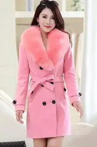 Зимняя женская шерстяная куртка средней длины большого размера новая однотонная удобная женская шерстяная куртка с длинными рукавами M-5XL SES627 - Цвет: pink
