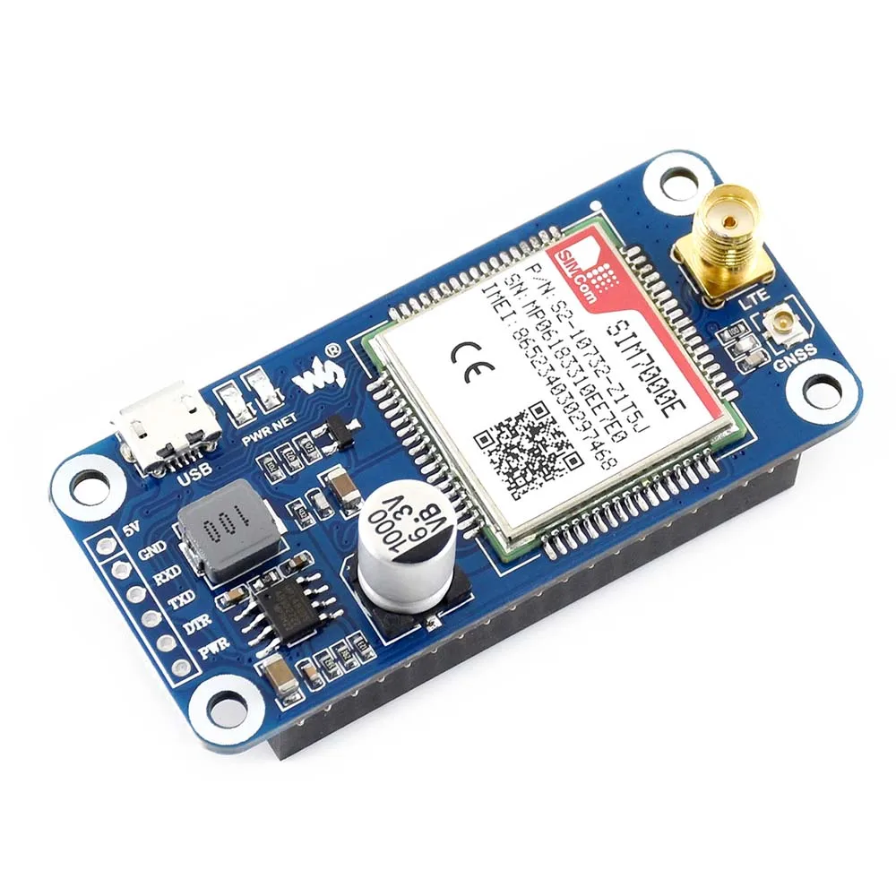 Waveshare NB-IoT/eMTC/EDGE/GPRS/GNSS HAT for RPi Zero/Zero W/Zero WH/2B/3B/3B+, Based on SIM7000E,Supports TCP,UDP,PPP,HTTP,Mail