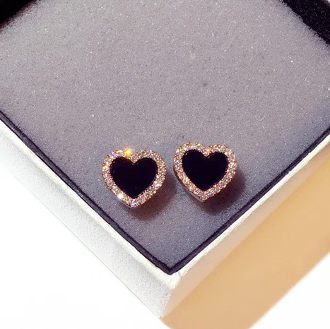 

New Korean Silver Pin Heart Shape Stud Earrings Luxurious Super Flash Crystal Drill Ear Studs Earrings