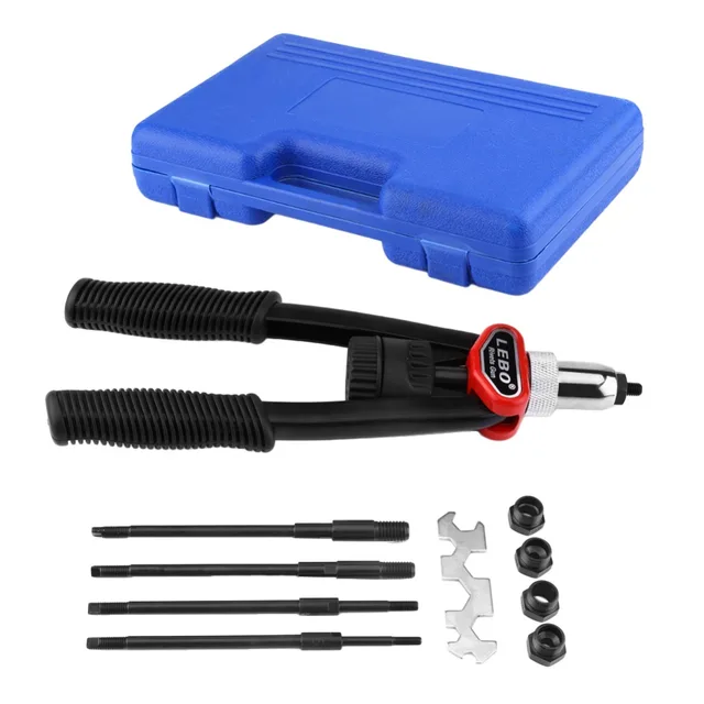 Hand Nut/Thread Riveter Rivet Gun Set with Nosepieces Blind Rivets Repair Tools 5mm 6mm 8mm 10mm 12mm