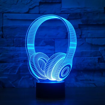 

3D Lamp Wireless Headphone Night Light Touch Table Desk Optical Illusion Lamps 7 Color Changing Lights Home Decoration