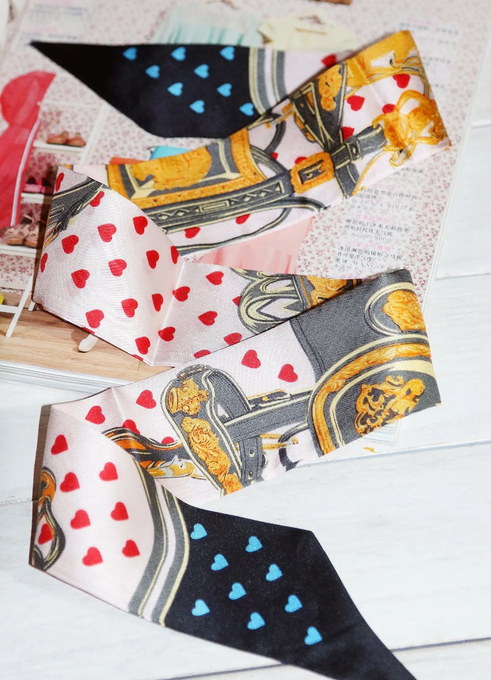 New Love Print Lady Neck Bags Decoration 100% Silk Riband Skinny Scarf Small Ribbon Hair Band Bandeaus Choker ZSBD100 |