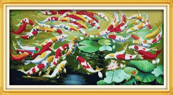 

Wealthy fishes 66 fishes small edition cross stitch kits white 11ct printed embroidery DIY handmade needle work wall home decor