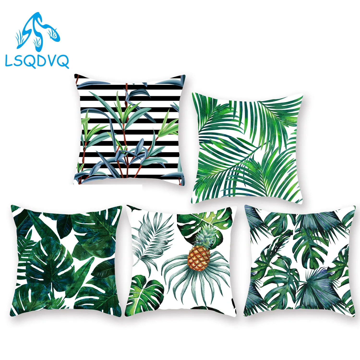 

Diy Custom Tropical Green Leaves Decorative Throw Pillow Case 100% Polyester 45x45cm Cushion Cover for Sofa Car Home Decor