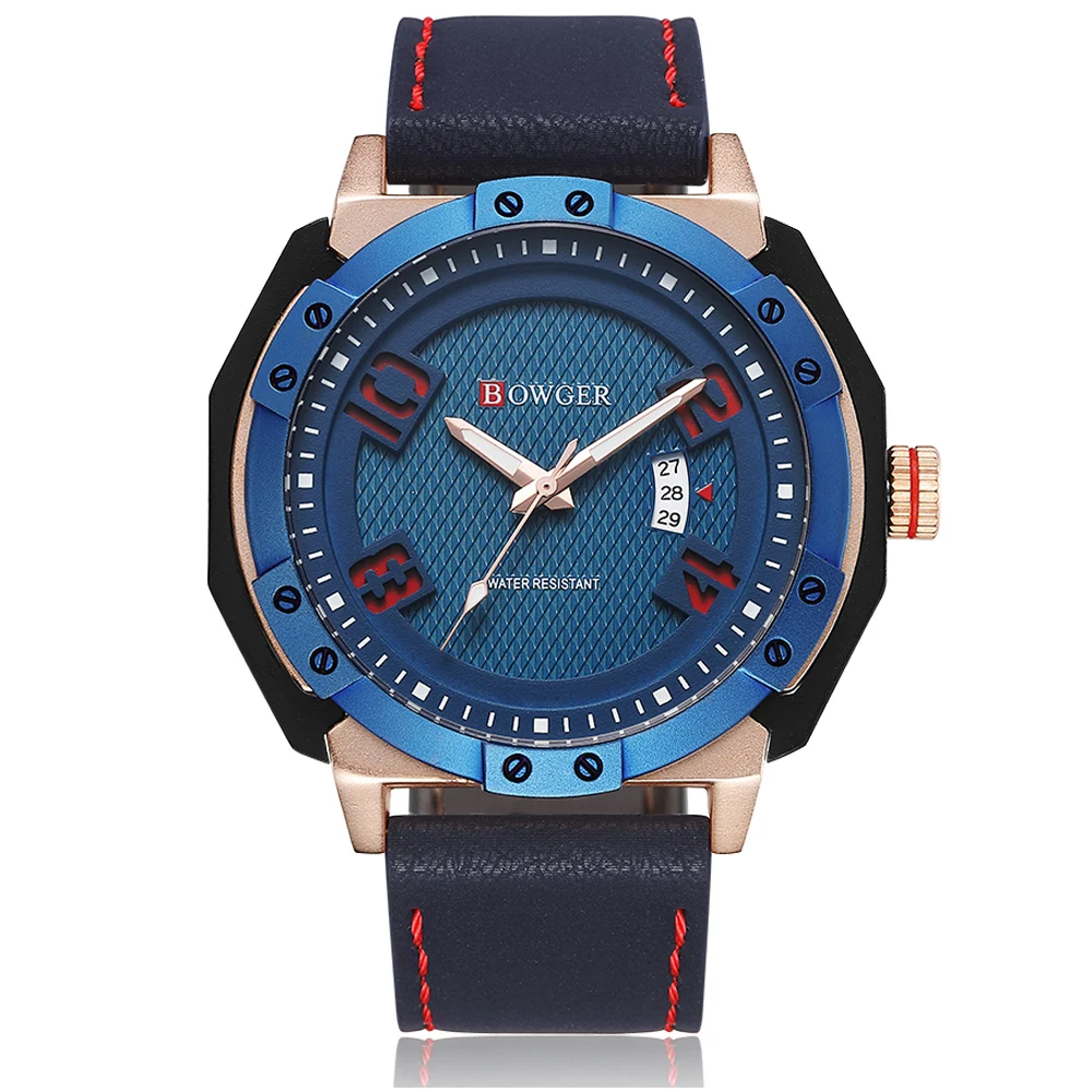 2018 BOWGER Men's Fashion Sport Watches Men Quartz Analog Date Clock Man Leather Military Waterproof Watch Relogio Masculino (12)