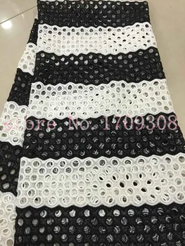 

New arrival black and white guipure lace fabric/100% polyster CJX61501 african cord lace fabric for party dress