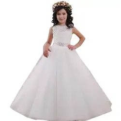 Бальное платье без рукавов с цветочным рисунком для девочек, платья на заказ, кружевные длинные тюлевые Детские вечерние платья для