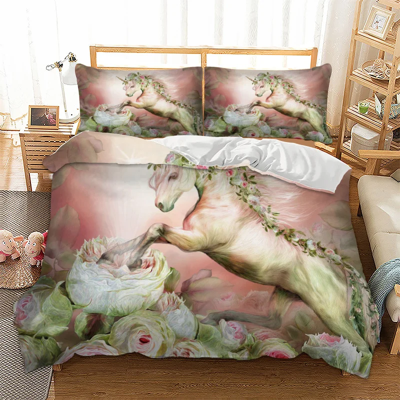 Floral Horse Duvet Cover Pillowcase Bedding Set Twin Queen King Size Quilt Cover