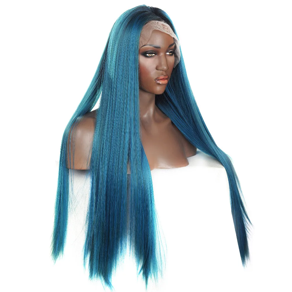 Mix Blue and Green Synthetic Lace Front Wig Silky Straight Lace Front Synthetic Wigs Heat Resistant Synthetic Wigs 3 _0105