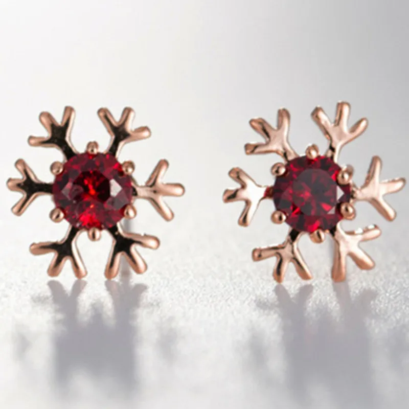 

Cute Snowflake Stud Earrings Red/White/Silver Color Crystal Cubic Zircon Earring for Lady Statement Fashion Jewelry Oorbellen