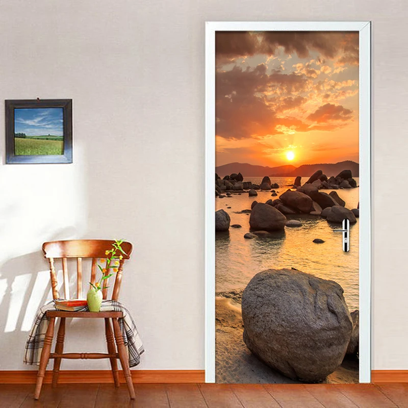ПВХ самоклеющаяся Водонепроницаемая настенная дверь стикер 3D красивый закат пейзаж домашняя наклейка Гостиная наклейки для спальни на дверь
