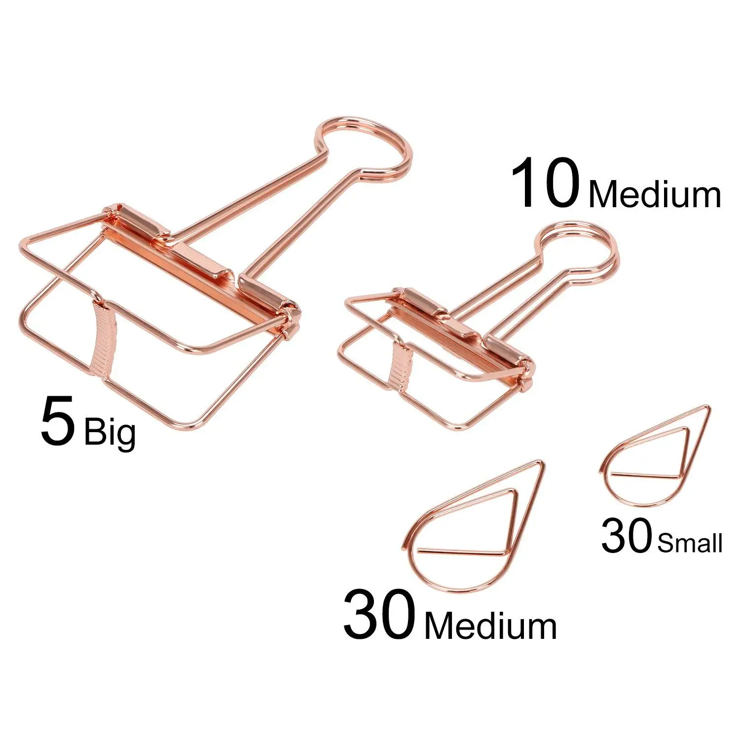 15 шт. зажимы для связывания и 60 шт. бумажные зажимы, разные размеры розовые Золотые зажимы