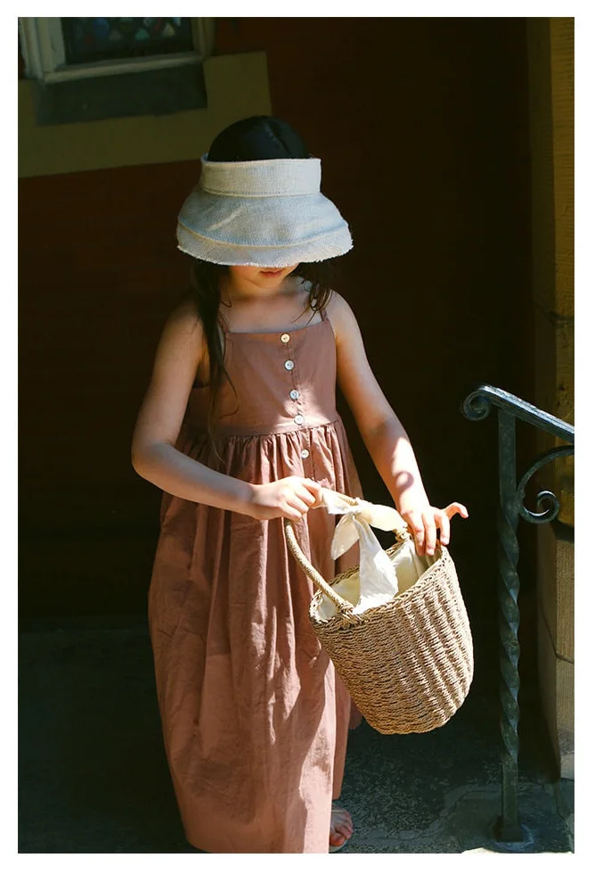 Summer Girl Dress Casual Kis Girl Linen Clothings Beach Dress Maxi Girl Holiday Clothings Princess Clothes