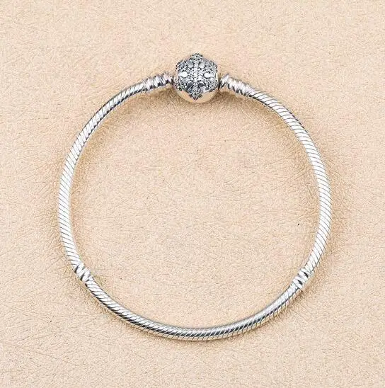 

925 Sterling Silver Pandora Bracelet Crystal Snowflake Clap Snake Chain Bracelet Bangle Fit Women Bead Charm Diy Jewelry