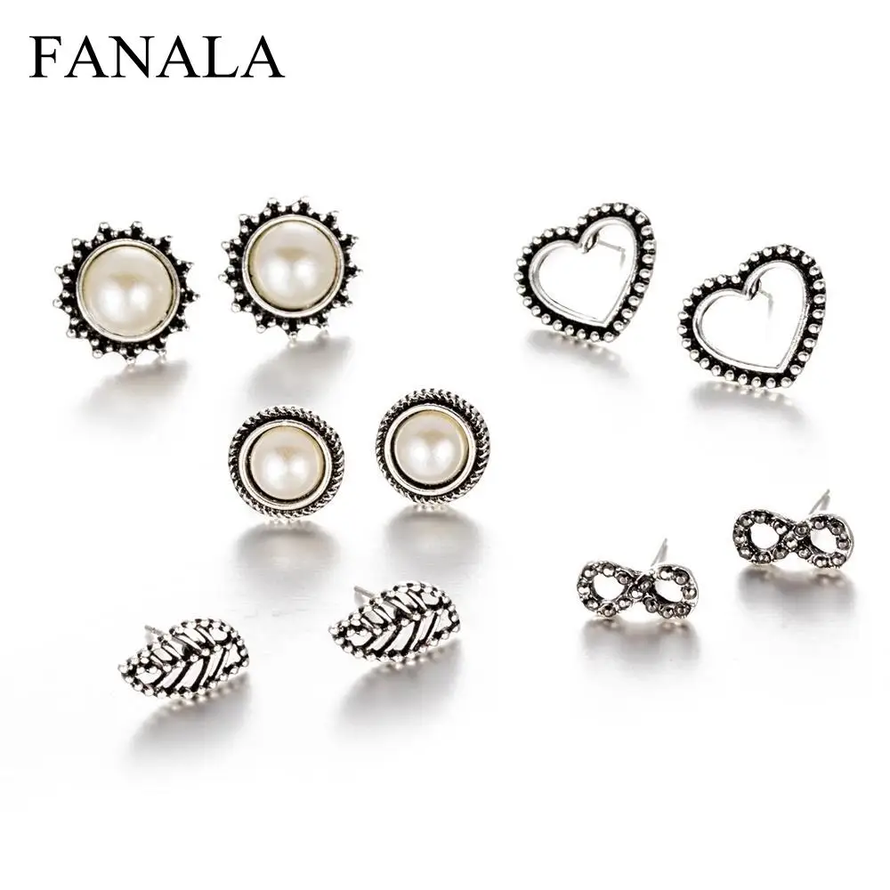 5 Leaf Vintage 8 Pairs/Set Stud Ear Word Steampunk Imitation KISS Earrings WIFE Heart Fash Pairs/set Set Pearl Women | Украшения и