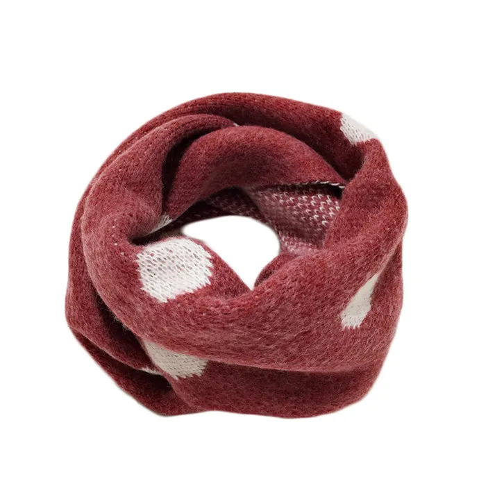 Осенне-зимний вязаный шарф для малышей, модный детский однотонный теплый шарф с круглым вырезом для мальчиков и девочек, воротник-хомут - Цвет: wine red dot