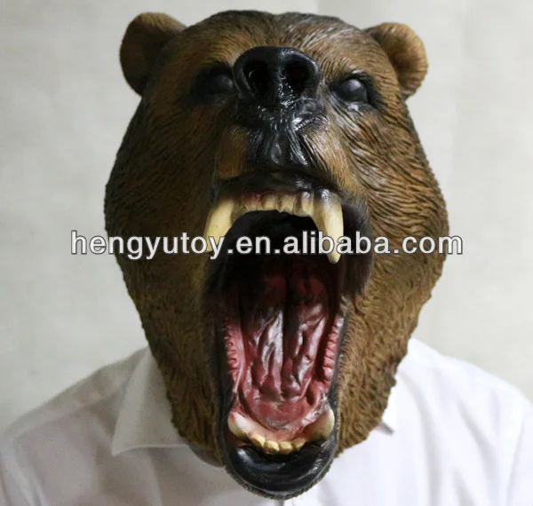 Disfraz realista de Animal para adultos, Máscara de oso marrón de látex