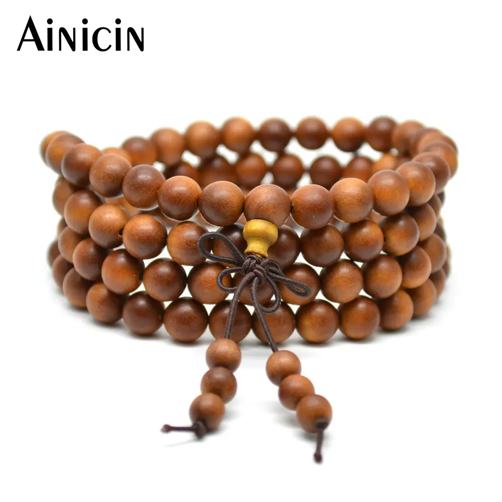 

5pcs Tibetan Jewelry Matte Surface 8mm Sandalwood 108 Beads Mala Prayer Multi-layer Bracelets For Men and Women