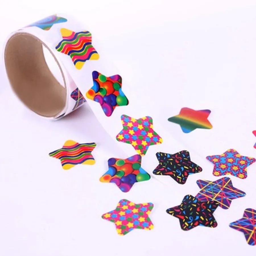 1 Roll(100pcs Stickers) Cute Cartoon Space Paper Stickers Rolls Kids emoji Wild Animals Star Diy Toy Kindergarten Activity Items