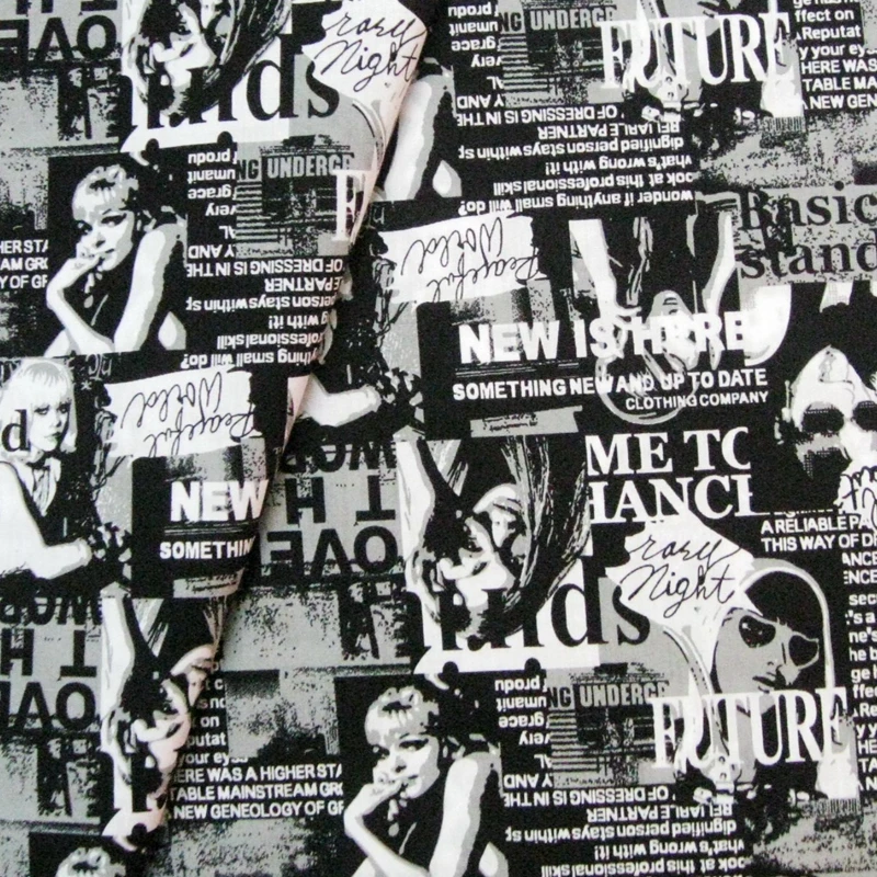 

145cmx50cm Cotton Woven Fabric - Charming Lady and letters (black)