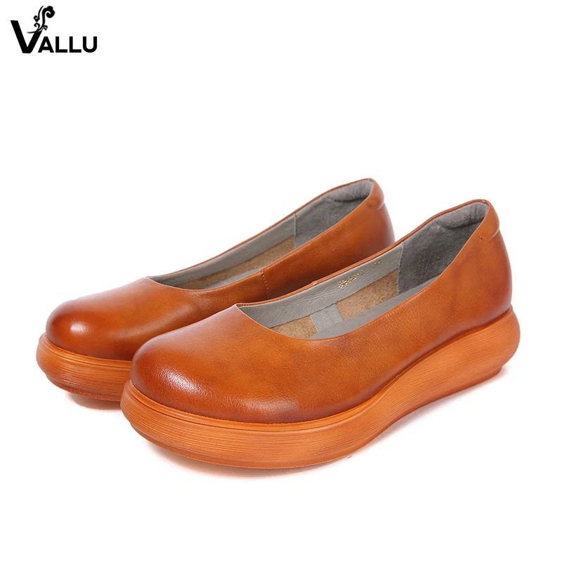 

Women' s High Heel Shoes VALLU Latest Design Female Pumps Round Toe Slip-On Genuine Leather Lady Platform Shoes