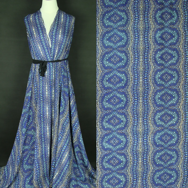 

Elegant blue geometric design pure silk crepe de chine fabric 16momme,SCDC1035