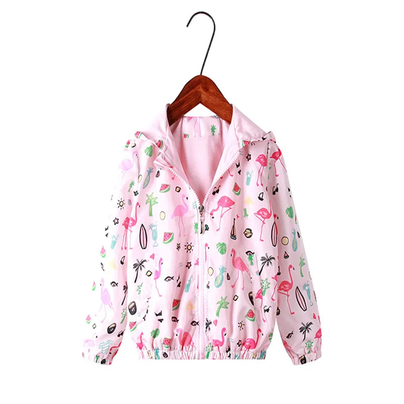 Детские куртки-единороги; пальто с капюшоном для девочек с Фламинго; осенне-весенняя одежда для малышей; модные детские куртки с принтом животных; топ для девочек - Цвет: TGJ014 Flamingo