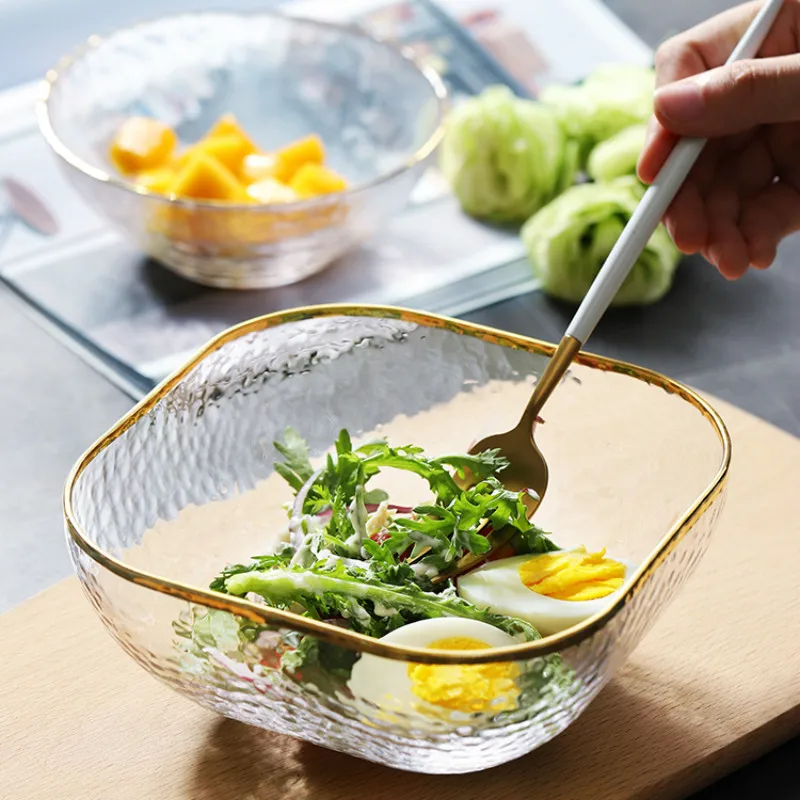 

Square bowl tableware bowl simple glass northern European vegetable fruit plate Phnom transparent fruit salad bowles