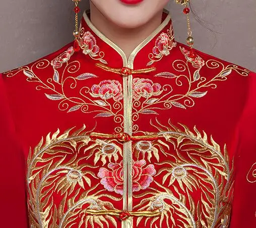 Невесты осень и Зимняя одежда китайское платье ретро тост Костюмы свадебное платье Дракон и Феникс Платье счастливый брак одежда