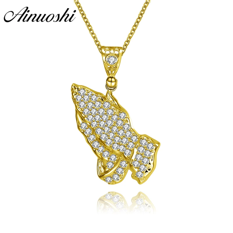 

AINUOSHI 10K Solid Yellow Gold Pendant Christ Hands Prayer Pendant Christian Disciples Priests Jewelry 3.9g Separate Pendant