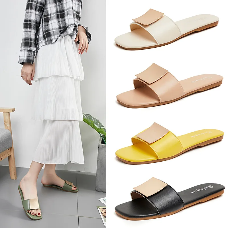 

Cut Out Summer Beach Sandals Outdoor Beach Open Toe Flat Slip Flip Flops Fashion Women Platform Colorful New Slippers