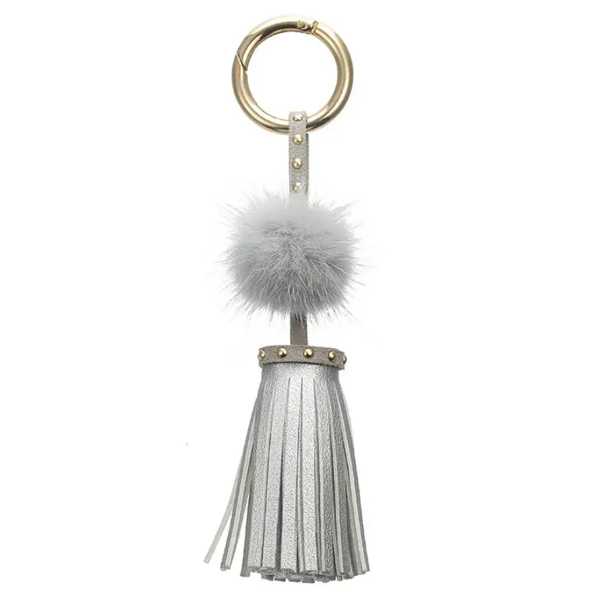 buy New Real Mink Fur Ball 4cm Pompom Keychain Car Keyring Leather Tassel Keychain Fur Brand Pompons Bag Charms With Chains Keyring