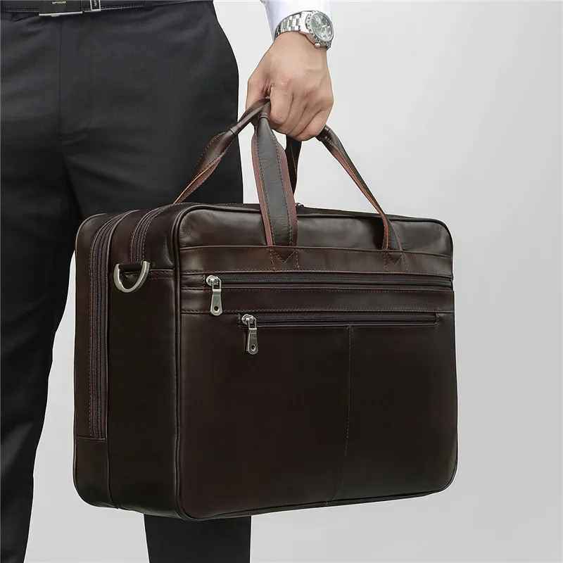 Nesitu большой черный Кофе из натуральной кожи 14 ''15,6" Ноутбук Для мужчин Портфели Для мужчин портфель офис мужской сумка M7319