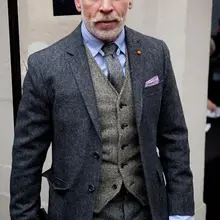 Последние конструкции пальто брюки темно-серый Твид смокинг жениха 3 предмета мужские свадебные Пром ужин Костюмы отец одежда(куртка+ брюки для девочек+ жилет) TERNO