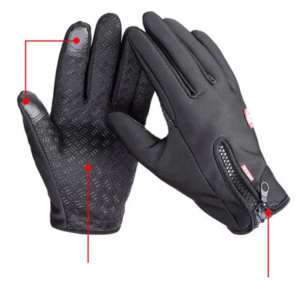 Men Women Zipper Touch Screen Gloves Motorcycle Gloves Keep Warm Ride