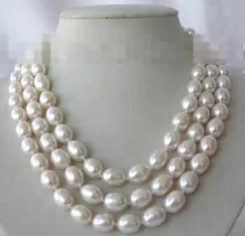 

stunning 3rows big 9-10mm baroque white freshwater cultured pearl necklace h567