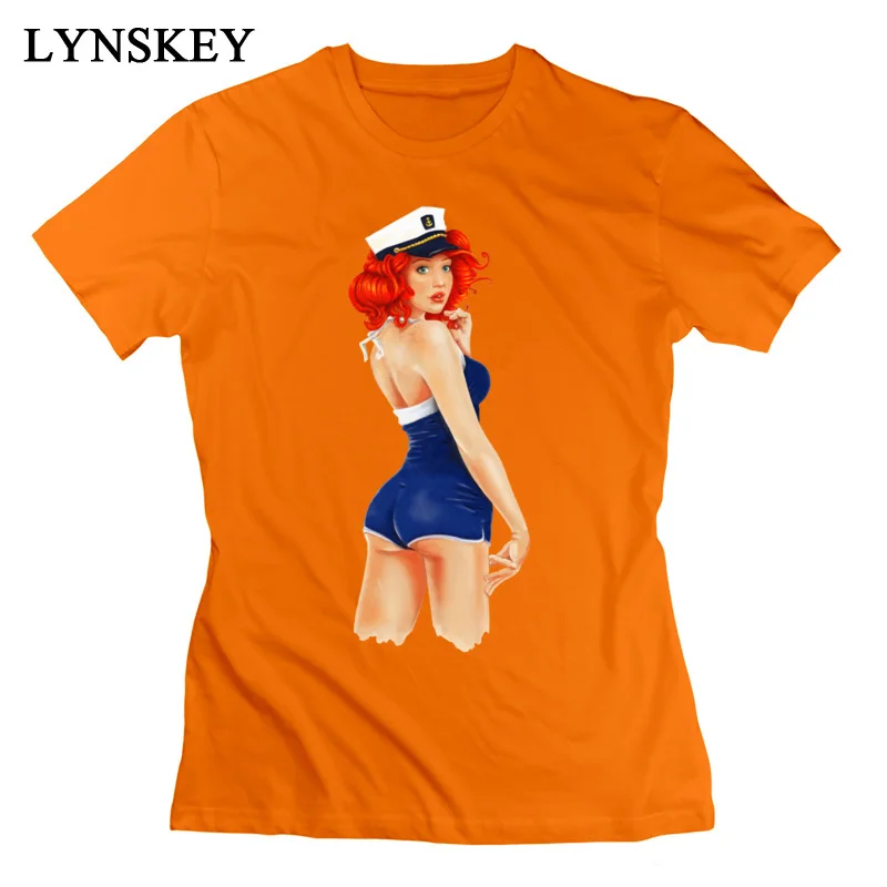 LYNSKEY Designer Women T-Shirts Crew Neck Summer Short Sleeve 100% Cotton Fabric Tops T Shirt Pinup Sailor Girl Custom Tee-Shirts purple
