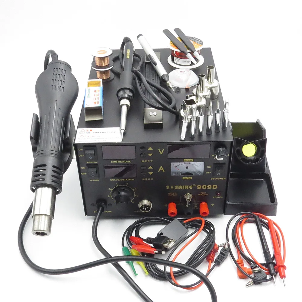 US $123.00 Saike 909D Heat Gun Desoldering Station Power MultiFunction 3 in 1 Constant Temperature Soldering Iron Soldering Station