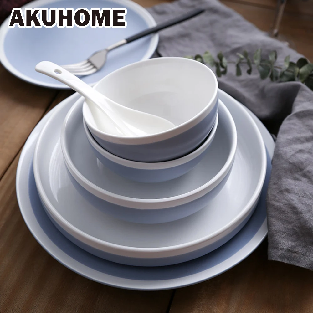 

Ceramic Dish Spoon Combination European Style Dish Soup Bowl AKUHOME