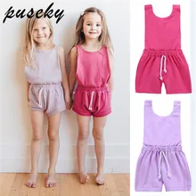 Puseky/От 6 месяцев до 4 лет; Летний комбинезон для маленьких девочек; Однотонный комбинезон с завязками на спине без рукавов; короткие штаны