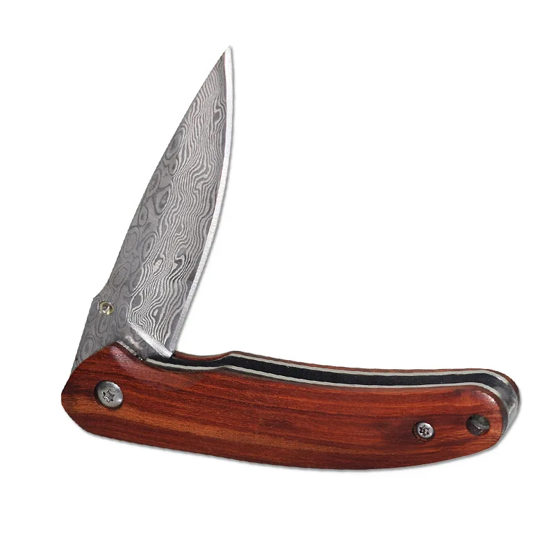 Высококачественный Мини дамасский складной нож из нержавеющей стали для фруктов, многофункциональный нож для очистки овощей с деревянной ручкой